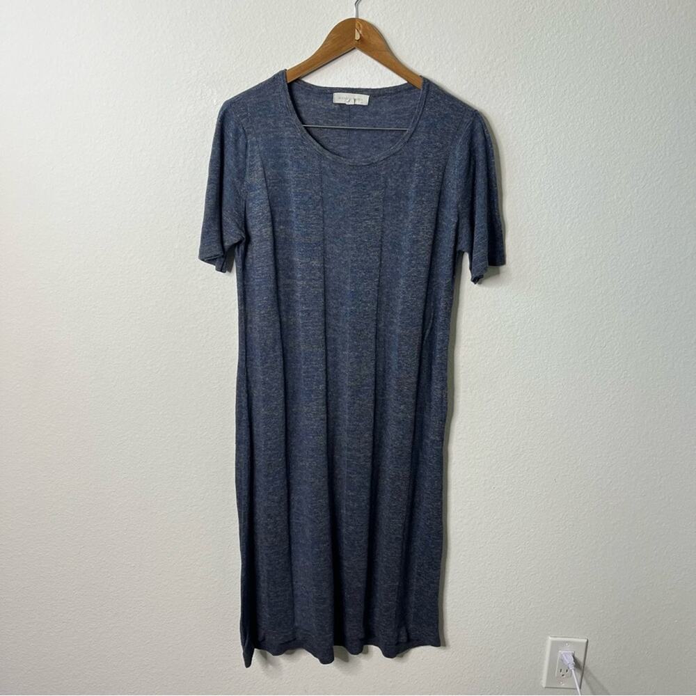 Micaela Greg Blue Wide Rib T Shirt Sweater Dress Midi Shirt Sleeve Womens Size M - Picture 6 of 10